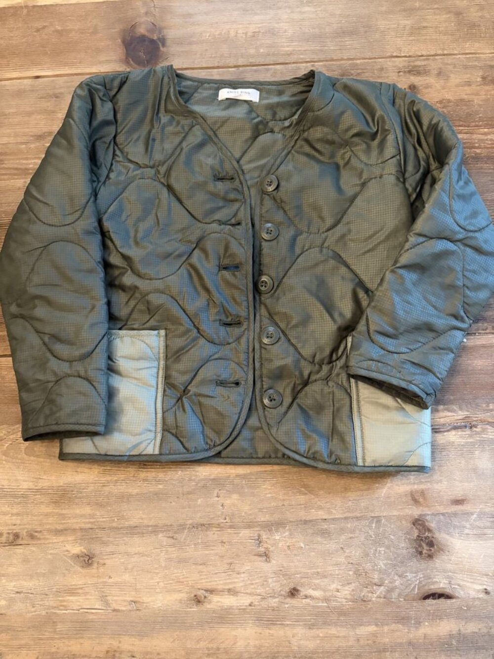 Anine Bing Kids Quilted Liner Jacket Olive Green Size 4-6